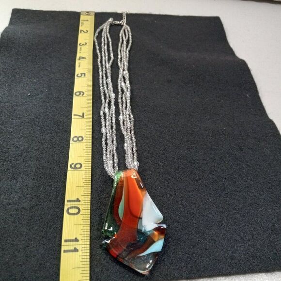 Vintage Multicolor Glass Notched Tear Drop pendant/ Four Strand beaded Necklace - Picture 6 of 7